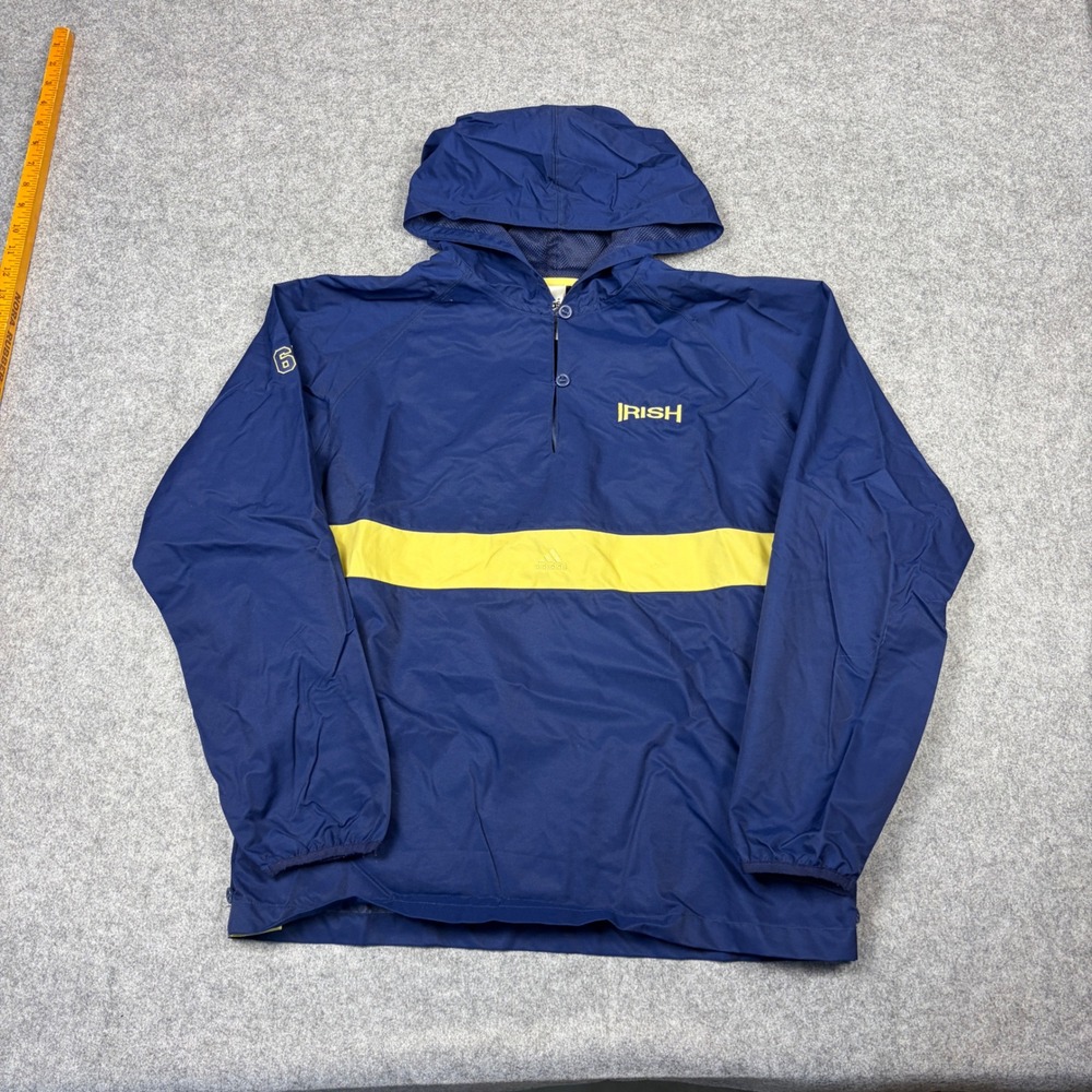 Vintage Adidas Notre Dame Fighting Irish Windbreaker Pullover Navy Yellow Large